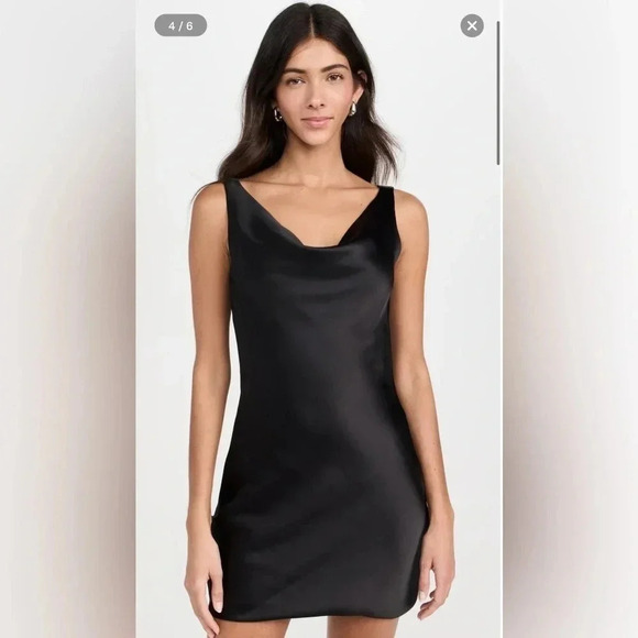 NWT XL Norma Kamali Maria Mini Dress Black Satin Cowl Neck Sold Out - Picture 4 of 10